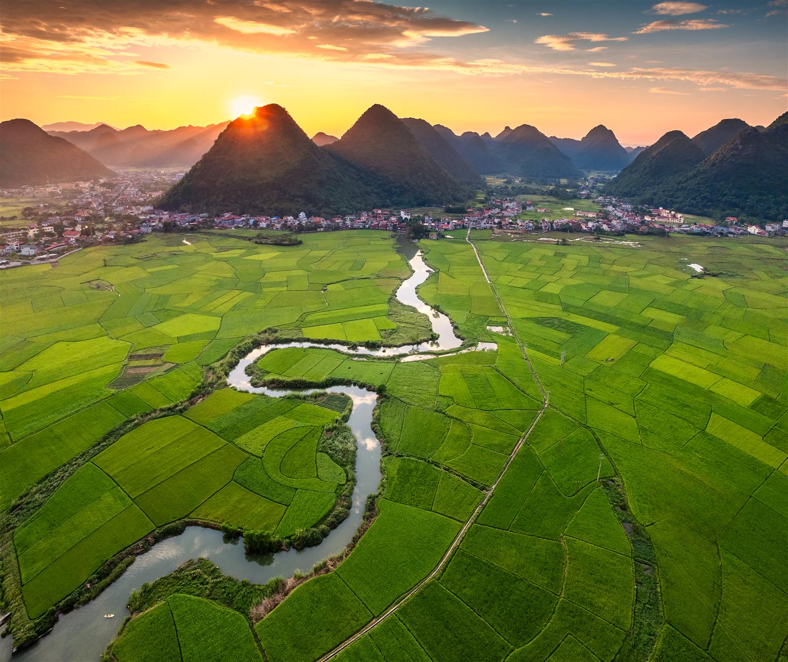 Sunset over Bac Son Valley near Ha Giang