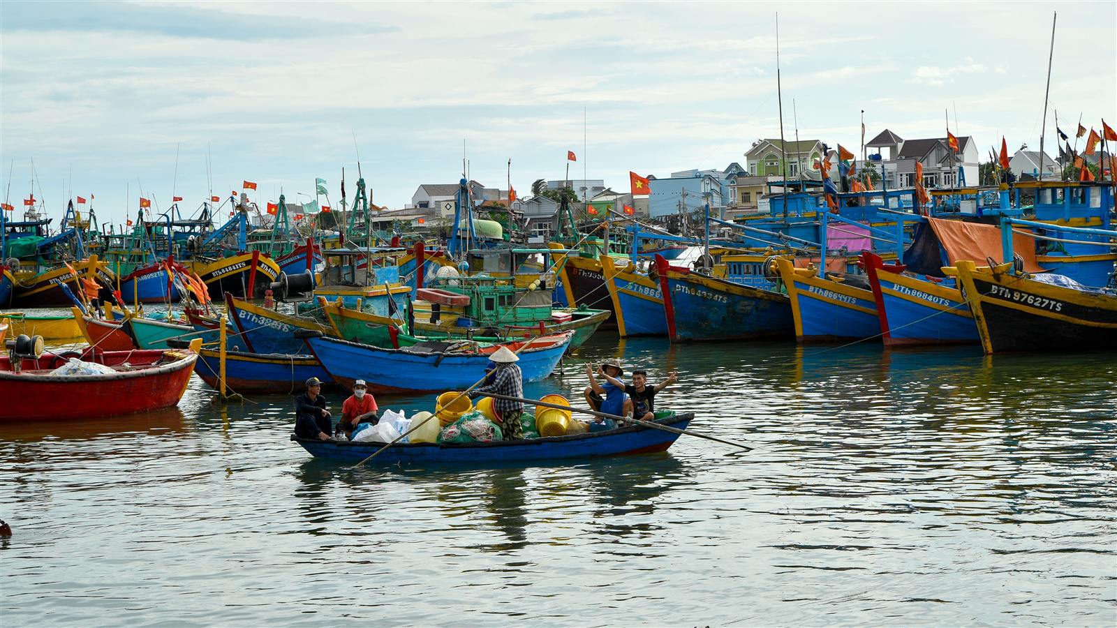 Traditional basket boats at Mui Ne Fishing Village at sunrise
